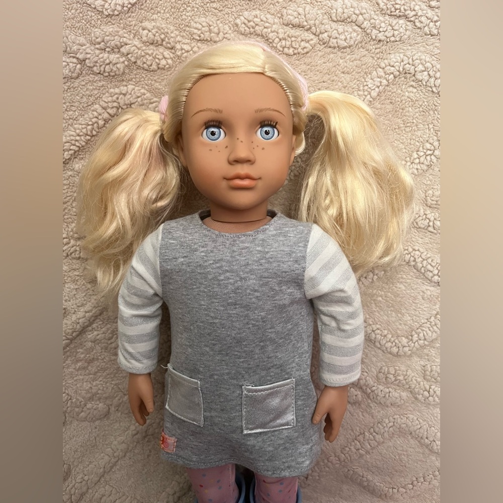 Our Generation Meagan 18” Doll - Blonde Hair Blue Eyes Freckles Outfit Boots